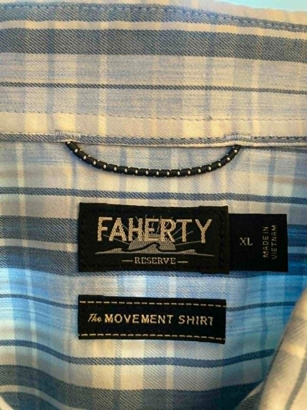 Faherty The Movement Button Up Shirt Mens XL Blue/Sky Blue Plaid Stretch